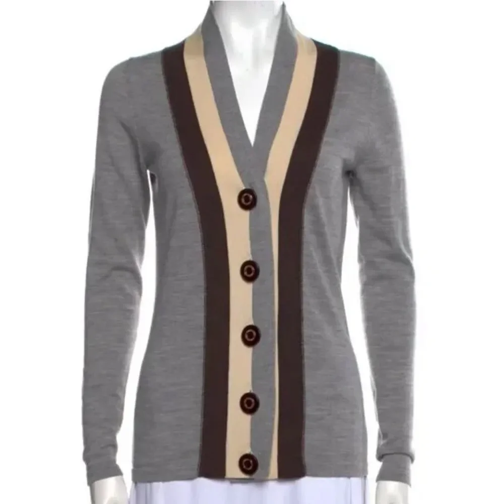 Tory Burch Caz Striped Cardigan Sweater